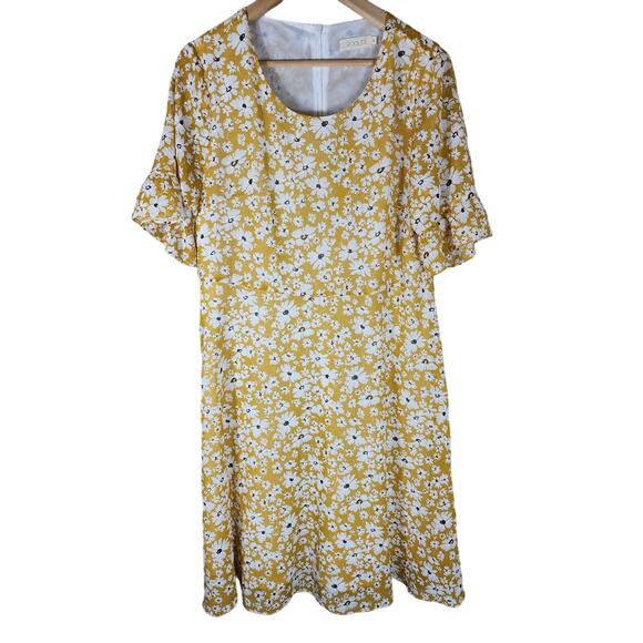 ROOLEE Yellow Floral Print Boho Bright Cheery Flutter Sleeve Midi Dress SZ XL - Picture 1 of 8